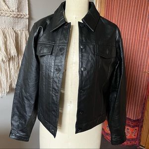 Structured black vintage leather jacket